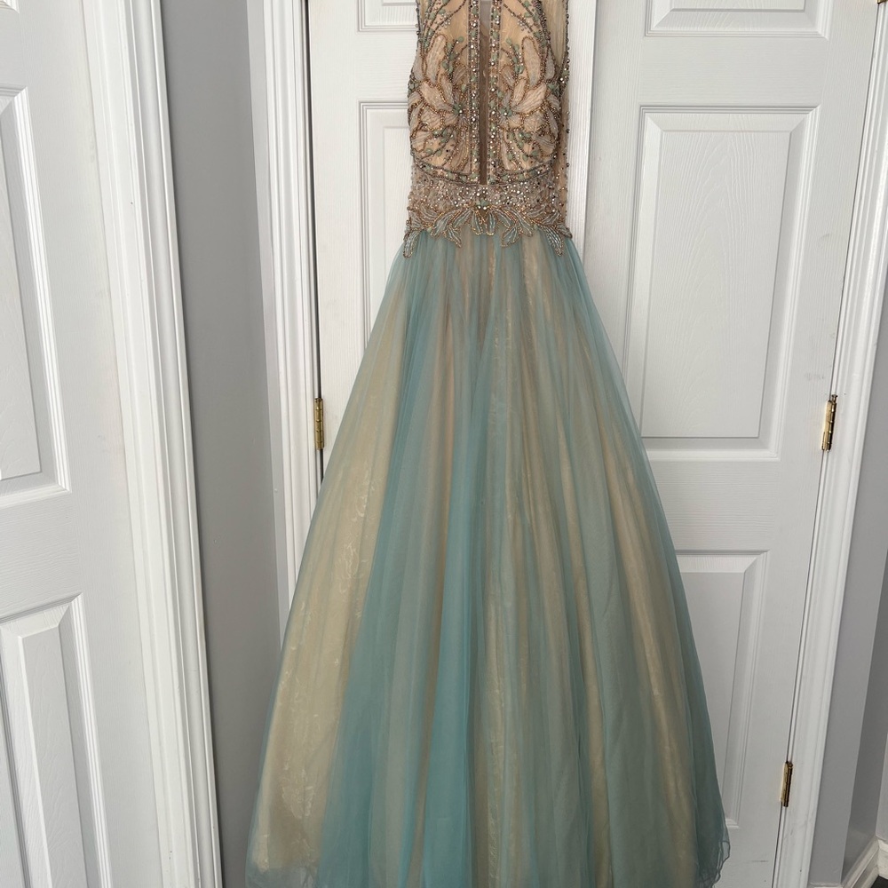 Camille La Vie Lace Detail Dress in Cream/Sky Blue